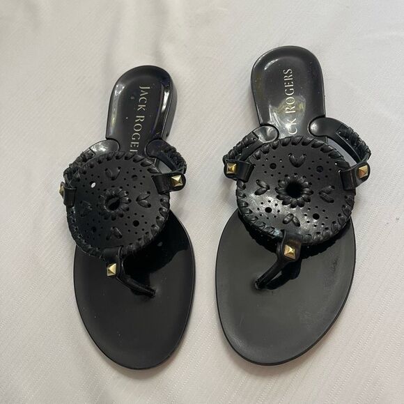 Jack Rogers Black Rubber Flip Flops Sandals Size 6 - Picture 1 of 5